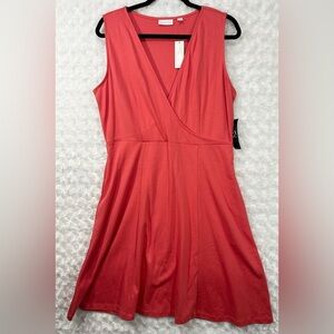 New York & Co Women’s XL Tall Fit & Flare V neck Coral Midi Dress